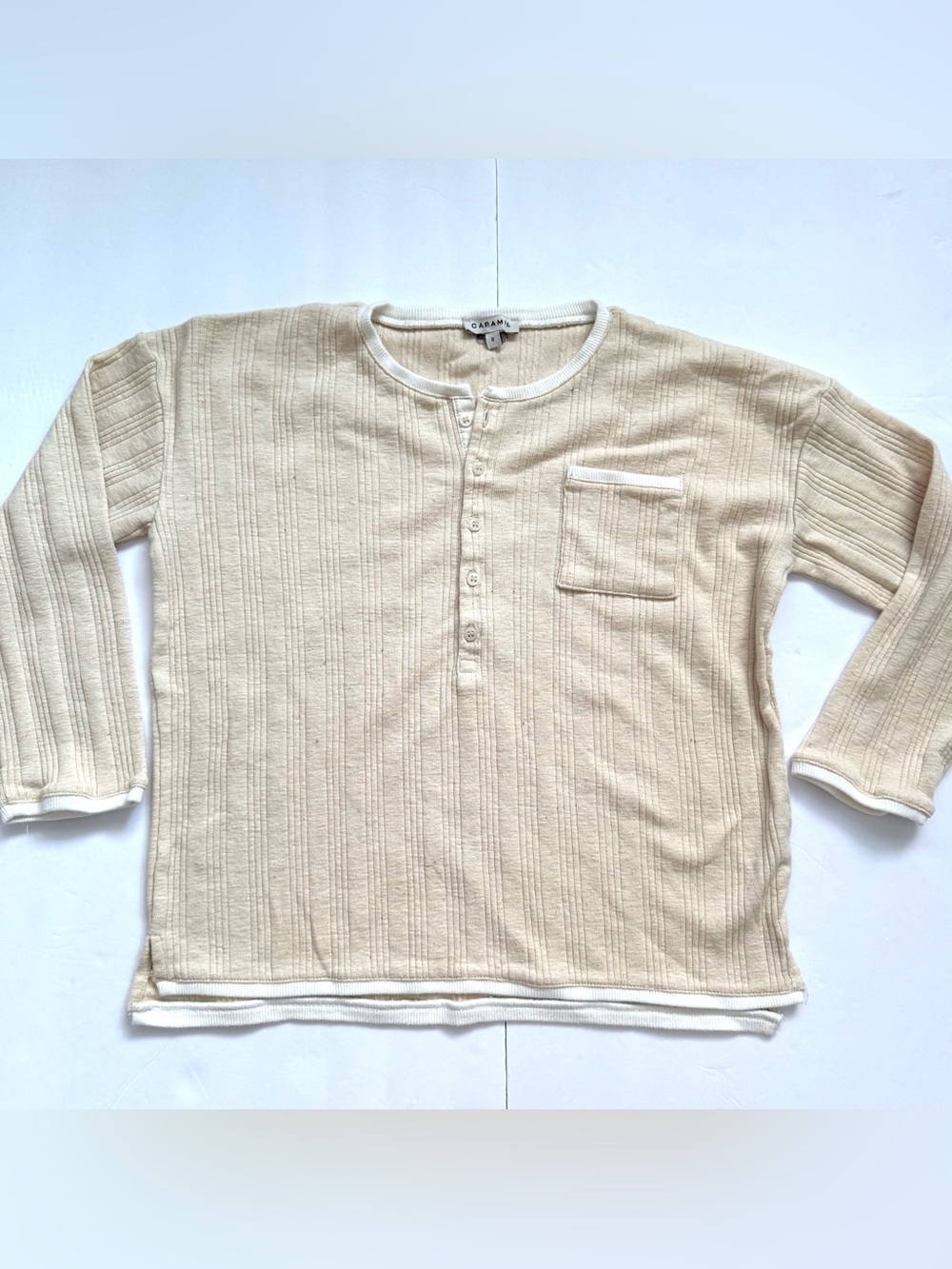 Caramel London Boys Ribbed Henley Shirt Size 8 Oatmeal Cream